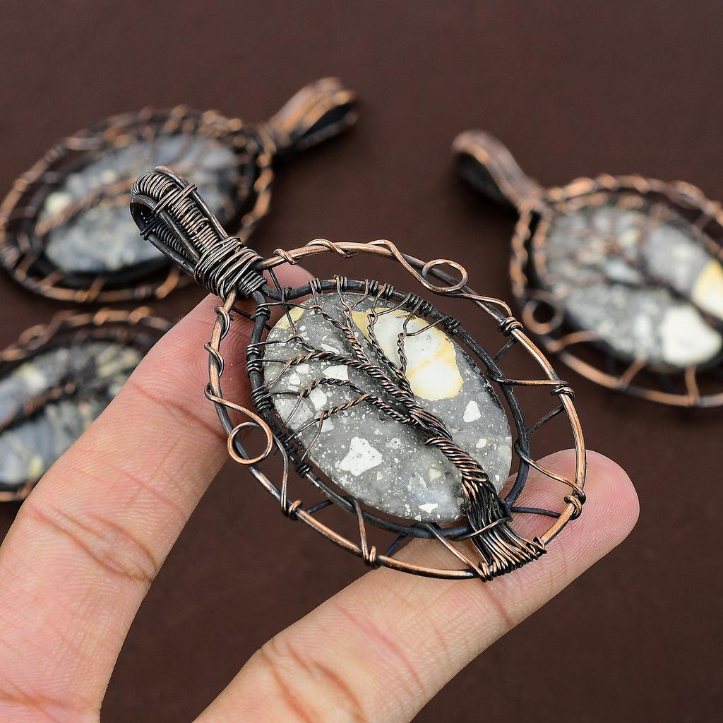 Maligano Jasper Gemstone Copper Wire Wrap Tree Of Life Pendant 3.54"