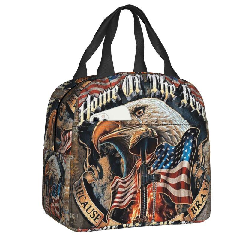 USA American Flag Thermal Insulated Lunch Bags Women United States US Stars Portable Lunch for Camping Travel Food Box