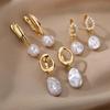 Korean Freshwater Pearl Geometric Round Earrings