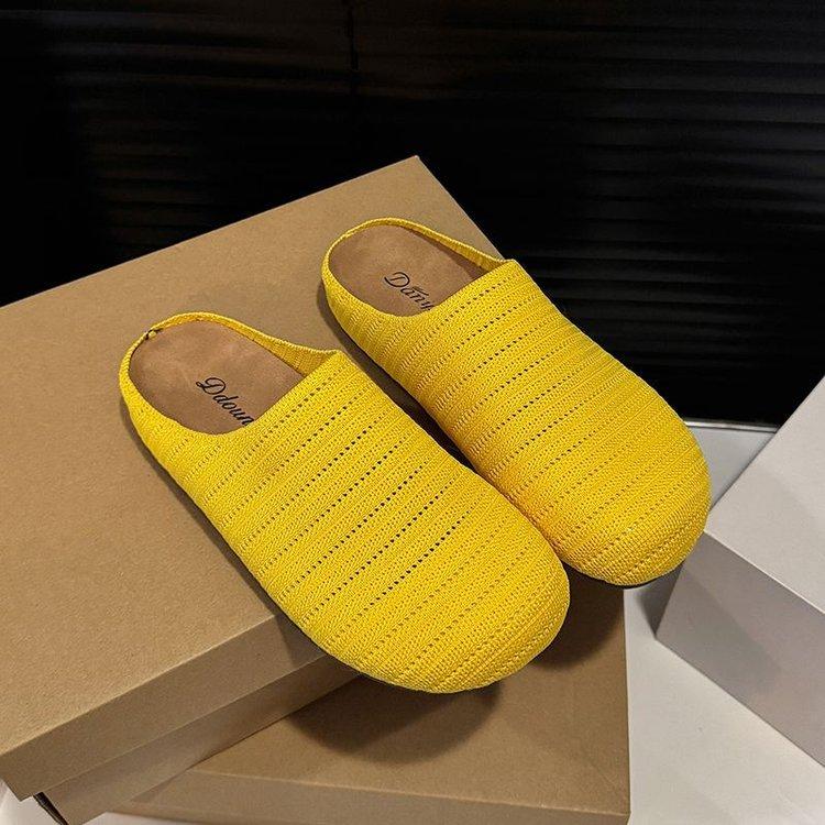 Inner Height Increase Retro Woven Bag Head Half Slippers Women's Shoes Wear New Summer Vacation Sandals
