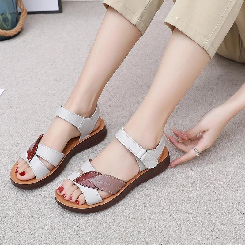 Fashion Genuine Leather Women's Sandals Summer Soft and Comfortable Non-slip Middle-aged and Elderly Mothers' Shoes Sandalias Femininas