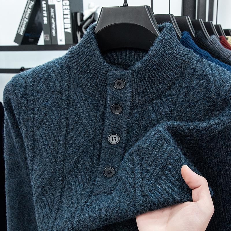 

High-Quality Knitted Wool Sweater with Buttons - Warm, Elastic, Half-High Collar XXXXL темно-зелений колір