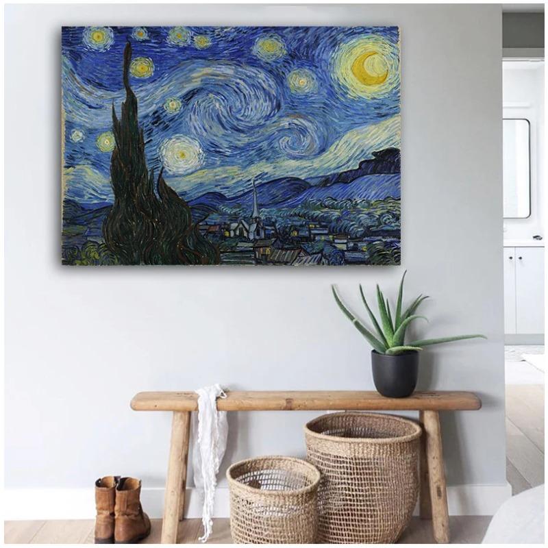 Van Gogh Notte stellata Paesaggio astratto Canvas Poster Famoso classico Wall Art Print Immagine decorativa Modern Living Room Decor