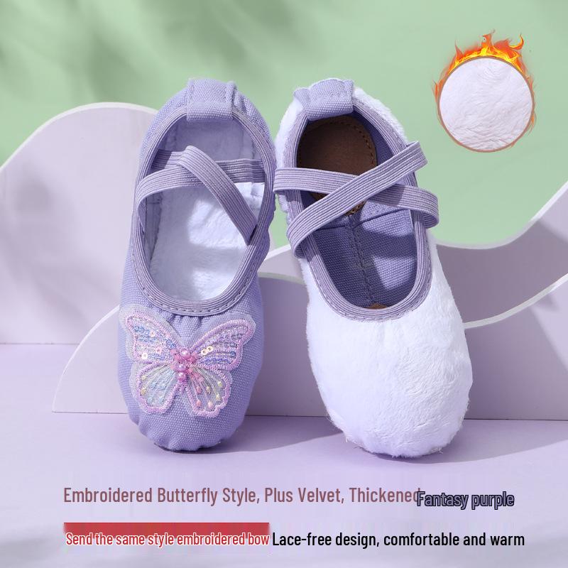 PJ10 Bow Girl Soft Sole No-Tie Cat Paw Ballet Practice Shoes for Body Shaping and Dancing