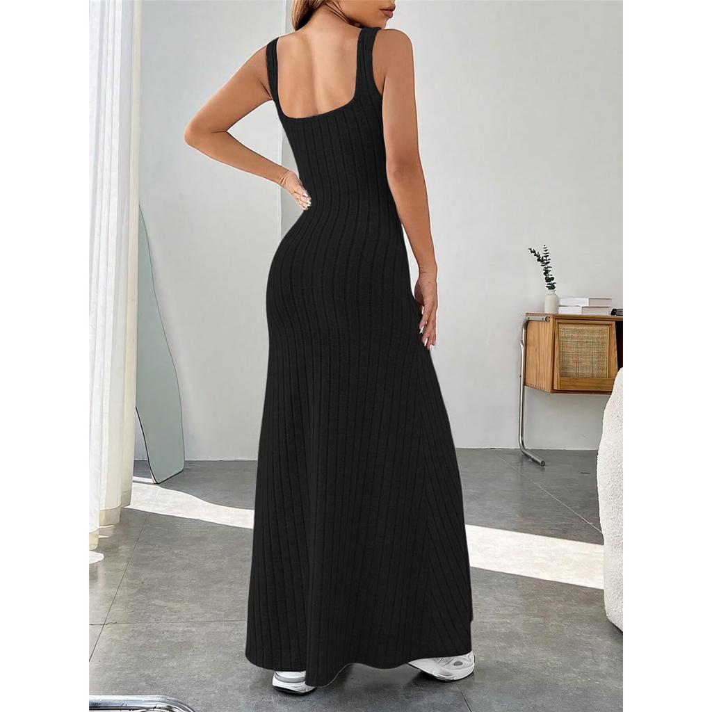 Damen Sommer einfarbig Rippstrick pelziges Träger lässiges Westenkleid