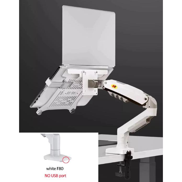 NB F80 with Laptop tray for 10"-17" laptop pad notebook desktop stand gas spring long arm full motion tilt clamp grommet hole