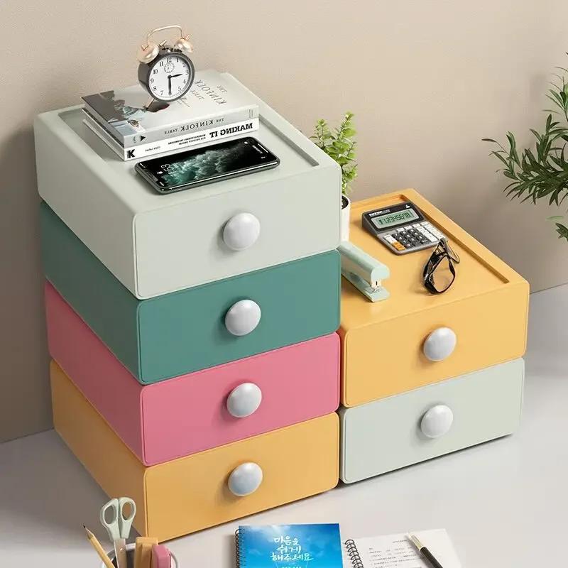 Tabletop Organizer Boxes Solid Color Drawer Storage Boxes Stackable Plastic Drawer Box Cosmetics Container Case Household Bins
