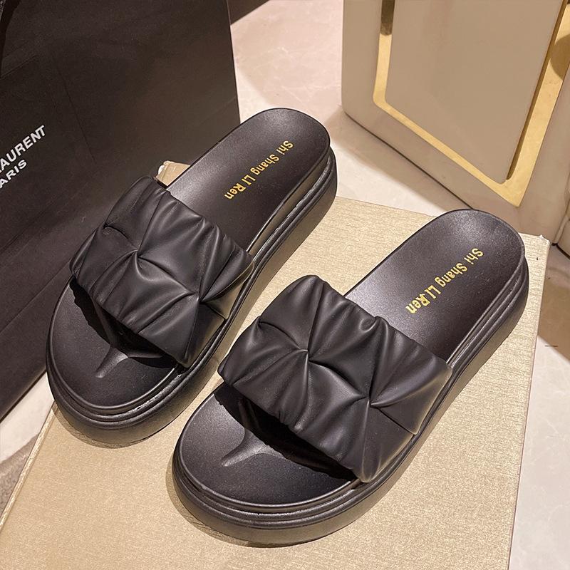 

Нишевые тапочки женские летние новые модные сандалии на платформе пляжные сандалии для беременных 35 чёрный