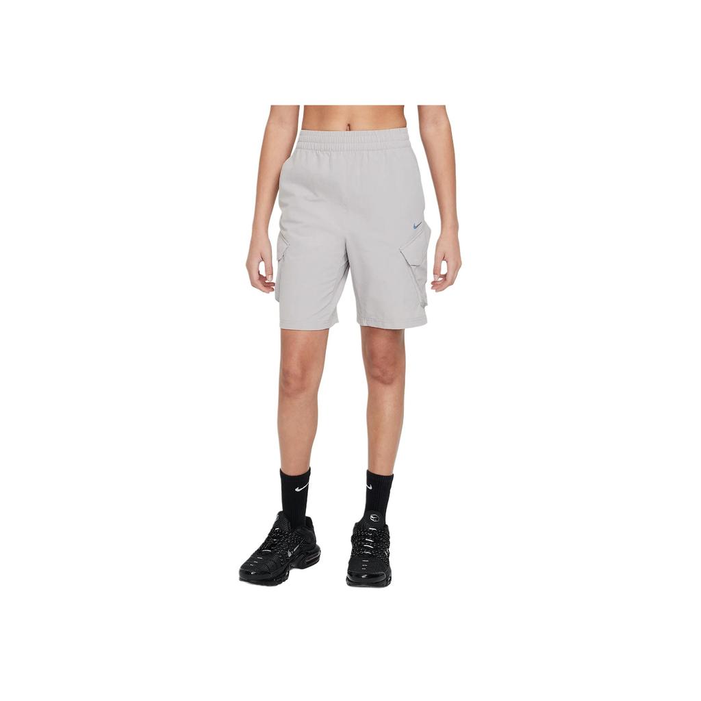 Nike Solid Color Elastic Waist Mid Rise Straight Leg Shorts Kids shorts Academy-Gray FZ4903-009