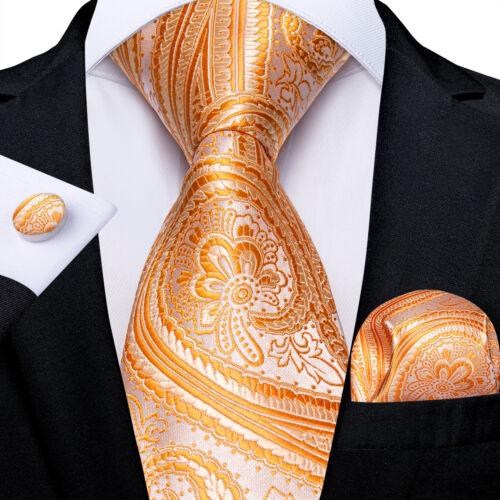 Dibangu Mens Silk Necktie Set Striped Paisley Solid Tie Pocket Square Cufflinks