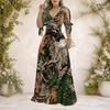 Women Plus Size V Neck Cold Shoulder Tie Cuff Short Sleeve Printed A Line Long Dress