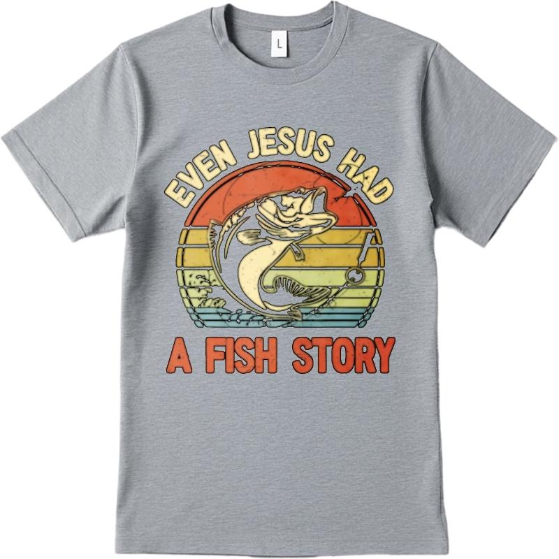 Tshirt For Unisex Breathable For Unisex Short Sleeve T Shirt Streetwear Even Jesus Had A Fish Story Retro For Him Tops Summer Tshirt