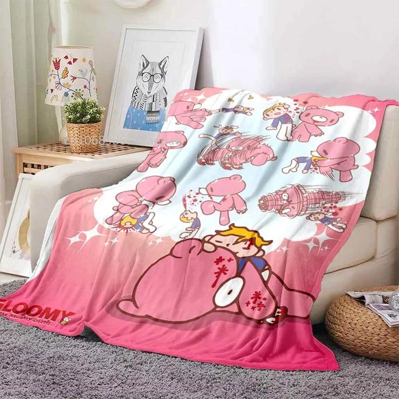 Cartoon Gloomy Bear Printed Blanket for Beds Sofas Warm Soft Flannel Blanket Gift