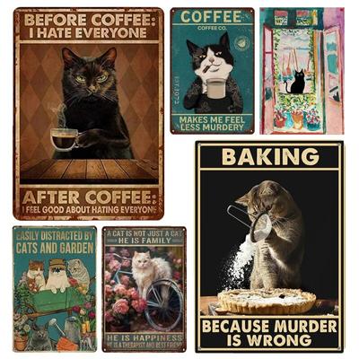 Cute Funny Cat Metal Tin Sign Coffee Shop Bakery Garden Decoration Vintage Posters Home Living Room Wall Decor Pin Up Plaque