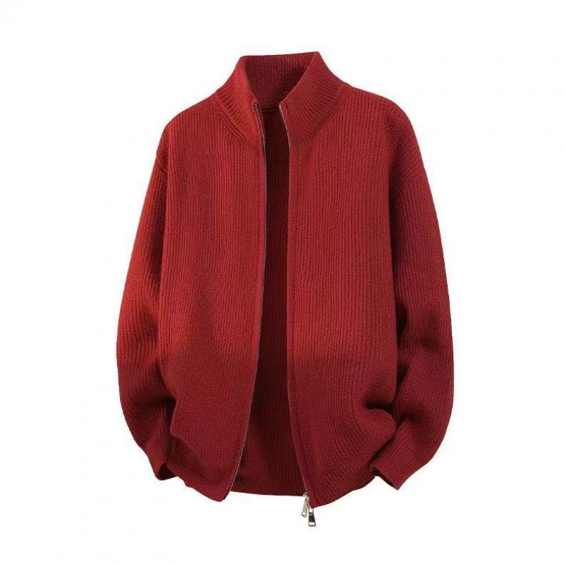 Men S Double Zip Knit Cardigan Loose Solid Color High Quality Sweater Coat