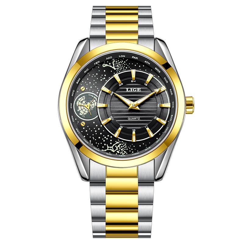 LIGE Top Luxury Watches Men Fashion Casual Quartz Wristwatches 30M Waterproof Luminous Steel Business Mens Watch Gift Reloj