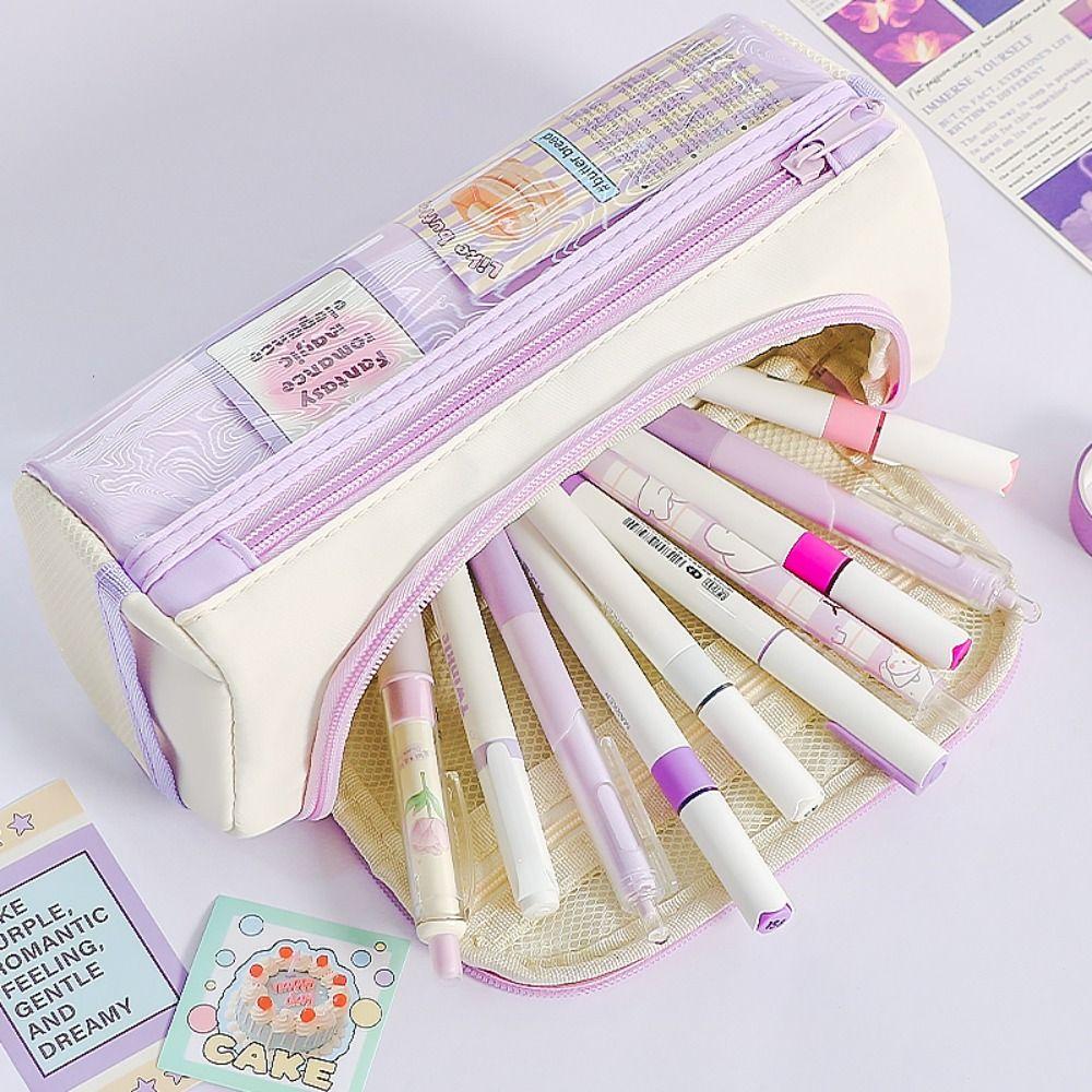 Star Pattern Pencil Case Zipper Design Stationery Storing Bag Stationery Organizer  School Office