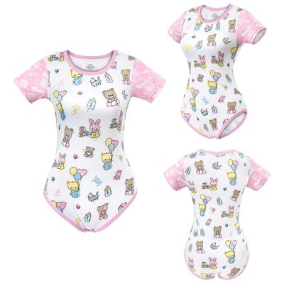 LittleForBig Women's Rabbit and Bear Pajamas (Nursery Baby) Smooth and Silky Bodysuit, White, Size 3XL