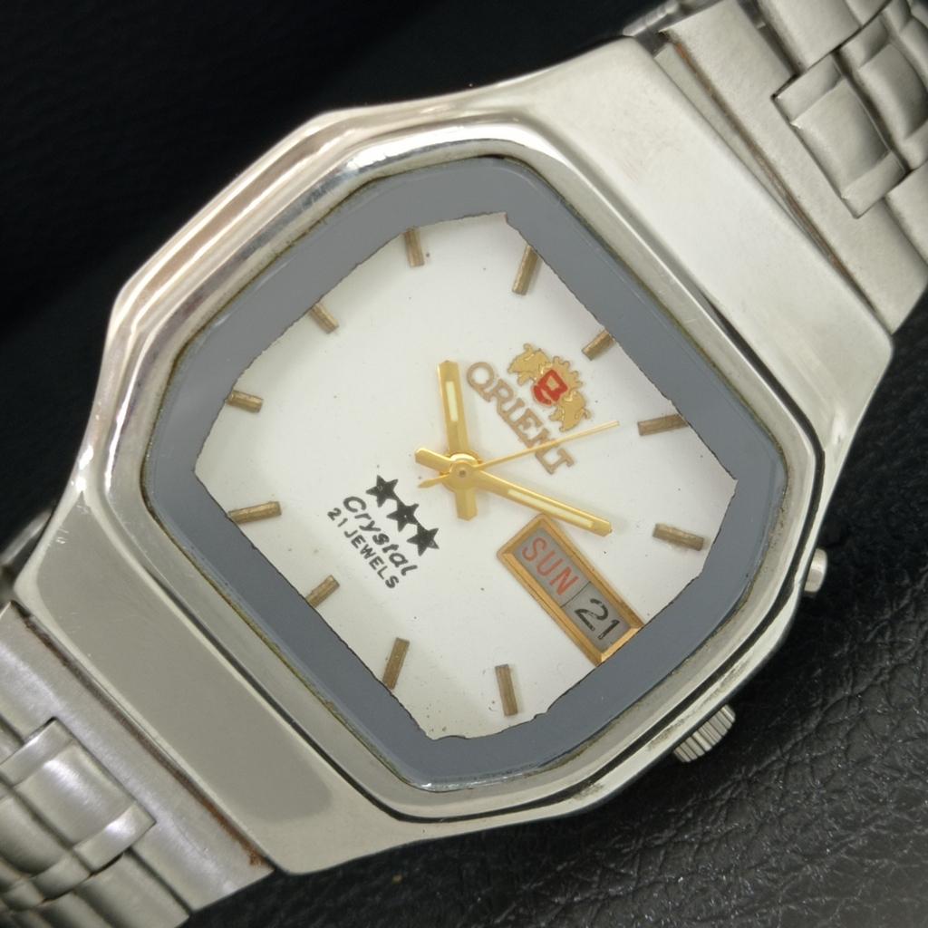 ORIENT CRYSTAL AUTOMATIC 46961 JAPAN MENS VINTAGE WHITE DIAL WATCH a704843-1