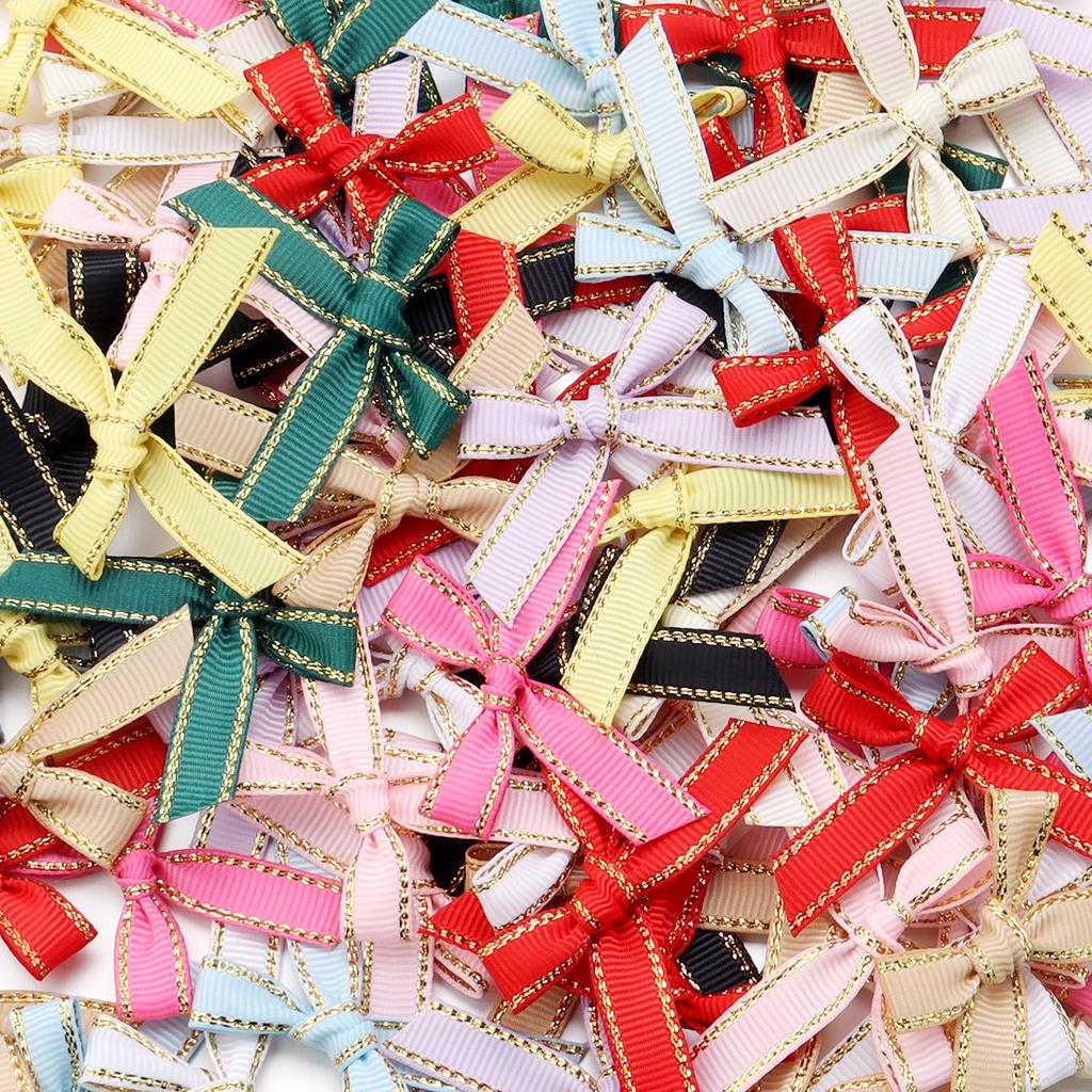 30pcs 4*5cm Polyester Satin Ribbon Bows Colourful Golden-edged Bowknots For Christmas Party DIY Clothing Headwear Gifts Decor