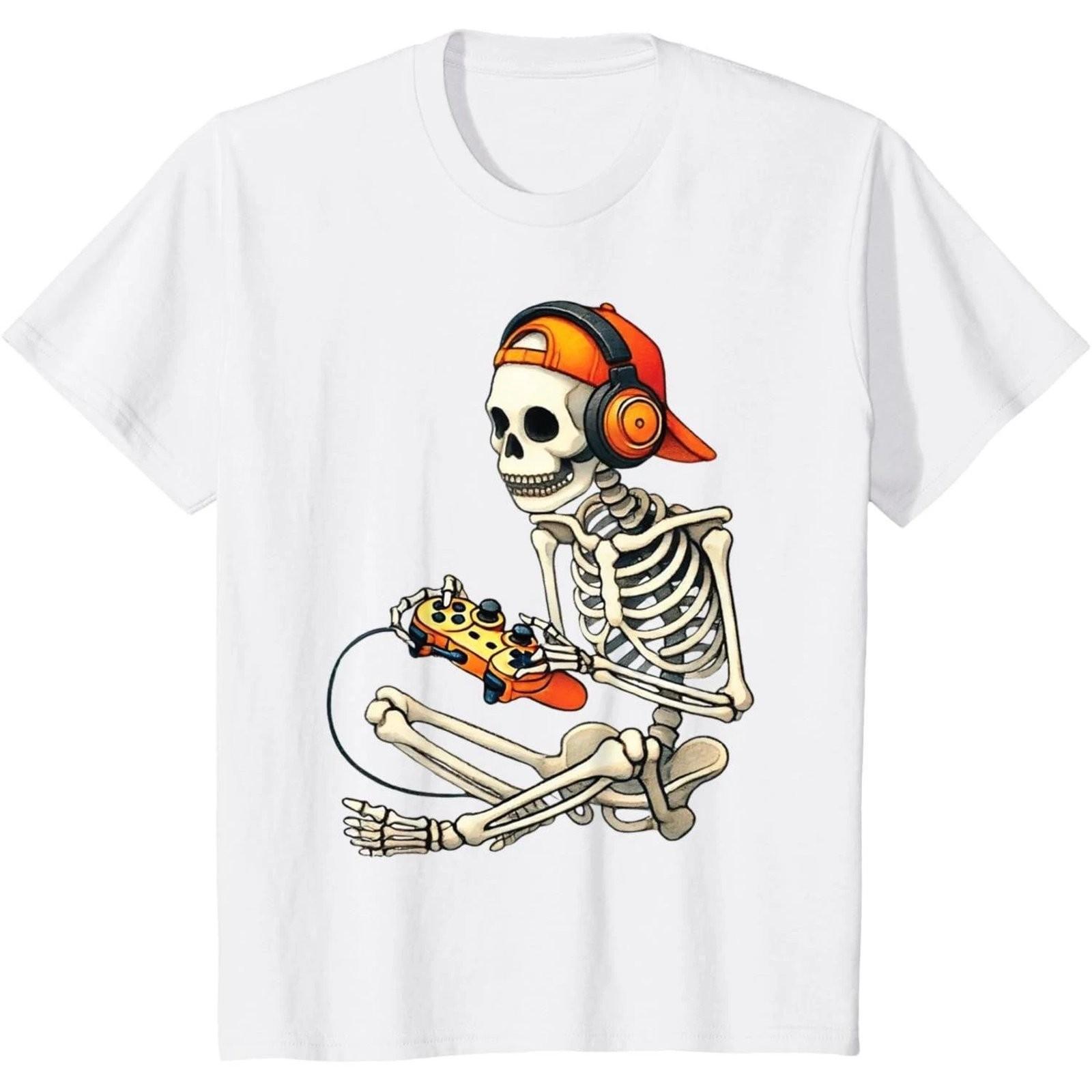 Gamer Skeleton Halloween Graphic Tee S