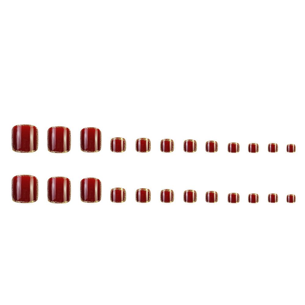 Burgundy Glitter Press-on Short Toenails – Finished Nail Art