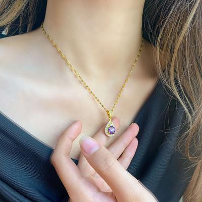 Collier Ne Se Décolore Pas Collier d'Été Violet en Acier Titane pour Femmes Bijoux Tempérament Collier Haut de Gamme