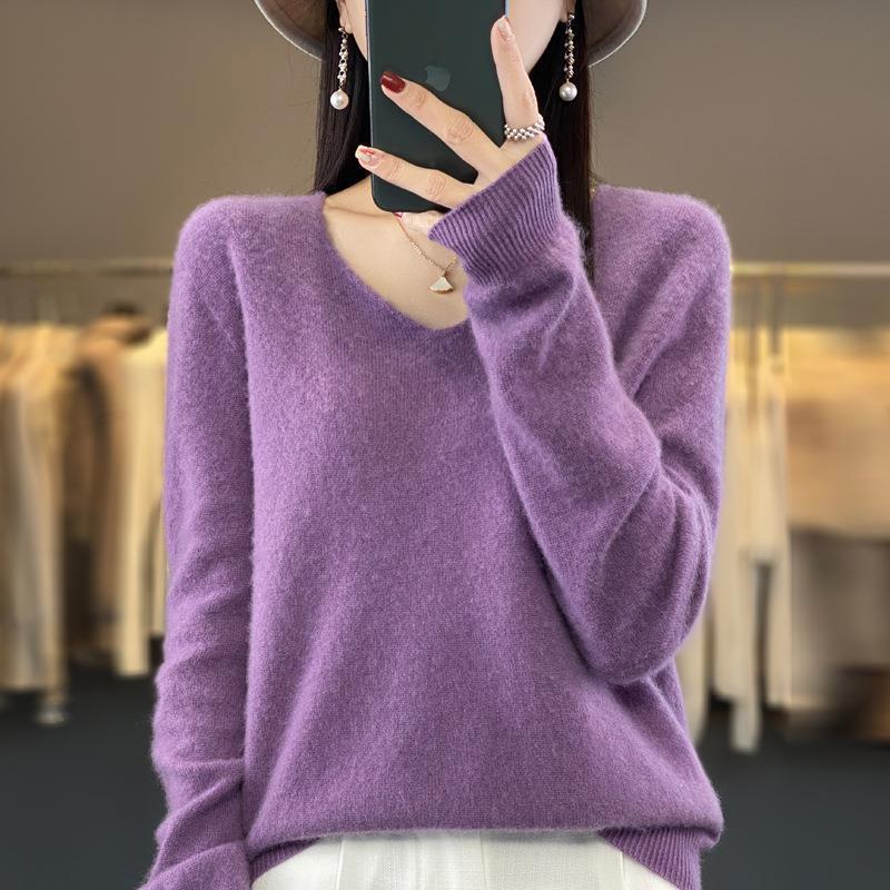 2024 A/W Women's V-Neck Loose Wool & Cashmere Sweater - Soft, Versatile Knit