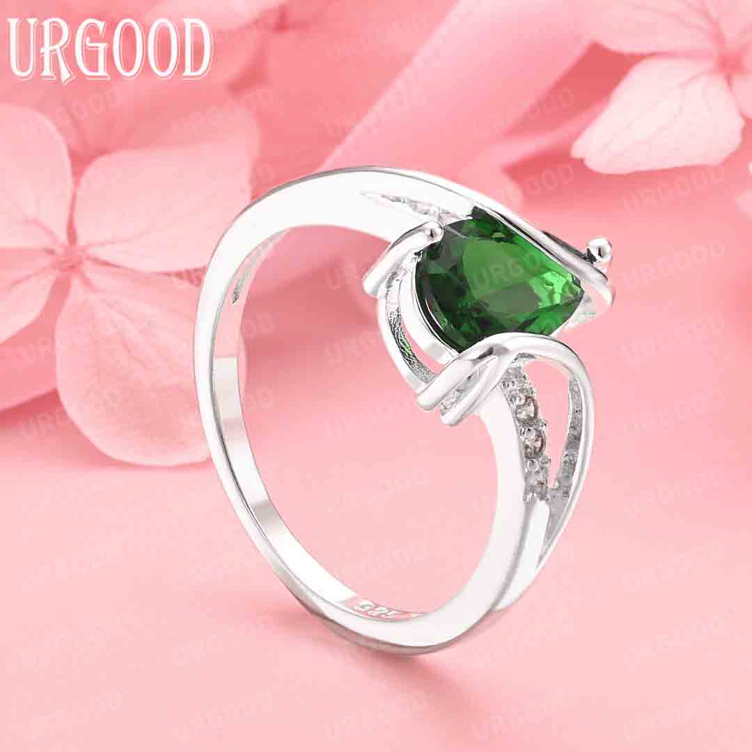 

925 Sterling Silver Fashion Jewelry Green AAA Zircon Ring 7#