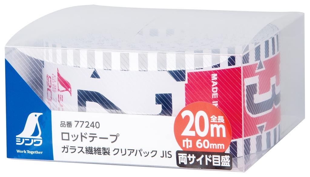 Shinwa Sokutei Rod Glass 20m Clear JIS 77240 Tape, Fiber, Wide, 60mm, Pack,