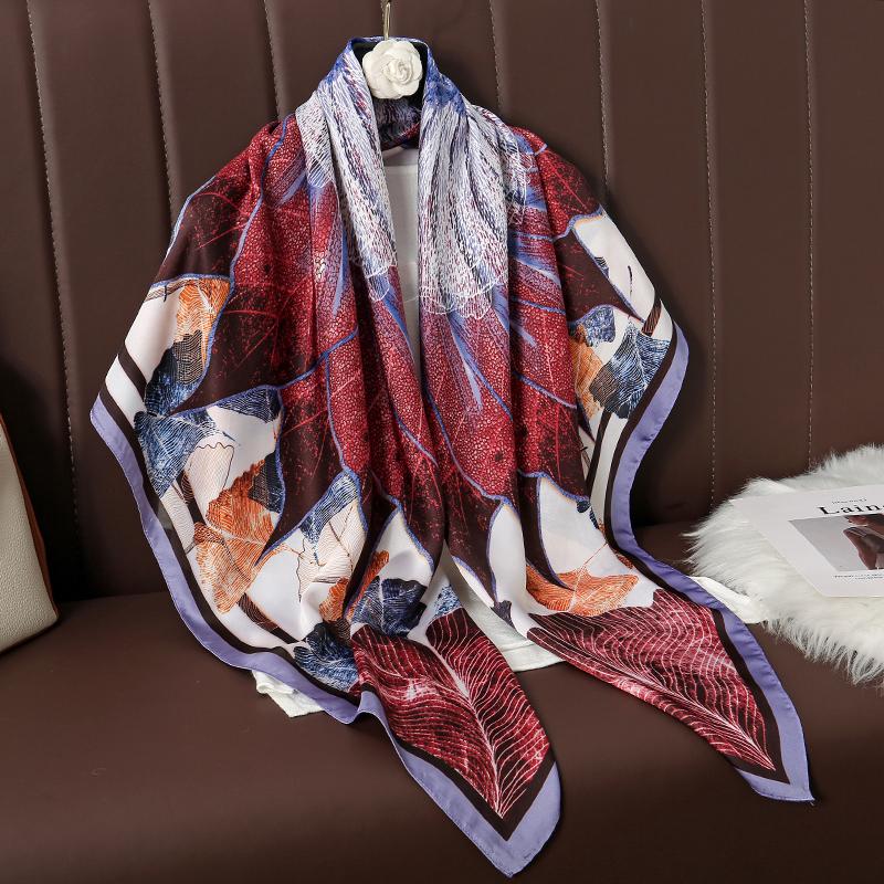 110cm Large Shawl Silk Square Scarf for Women Luxury Print Hijab Bandana Muslim Headband Wrap Beach Stoles Foulard Echarpe 2023