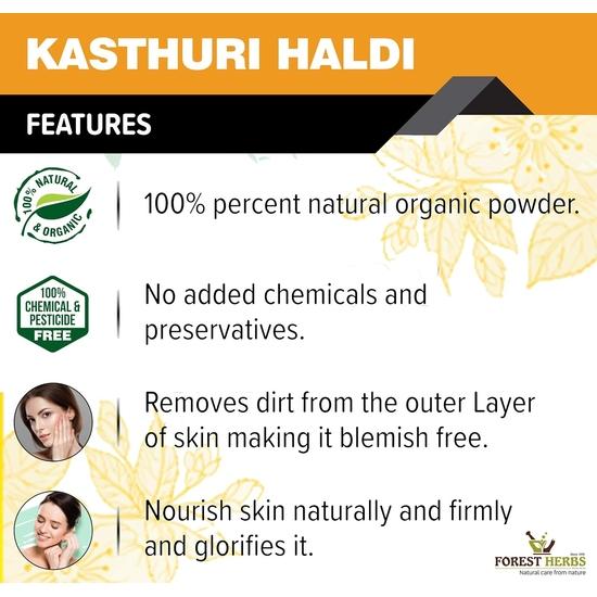 THE FOREST HERBS Natural Care from Nature Kasturi Haldi Powder For Natural Finish Face (100 Grams) For Glowing Skin | Kasturi Manjal | 100% Natural