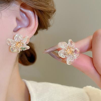 Zircon Resin Flower Earrings Fashion Stud Earrings Light Luxury Premium Versatile Earrings Women