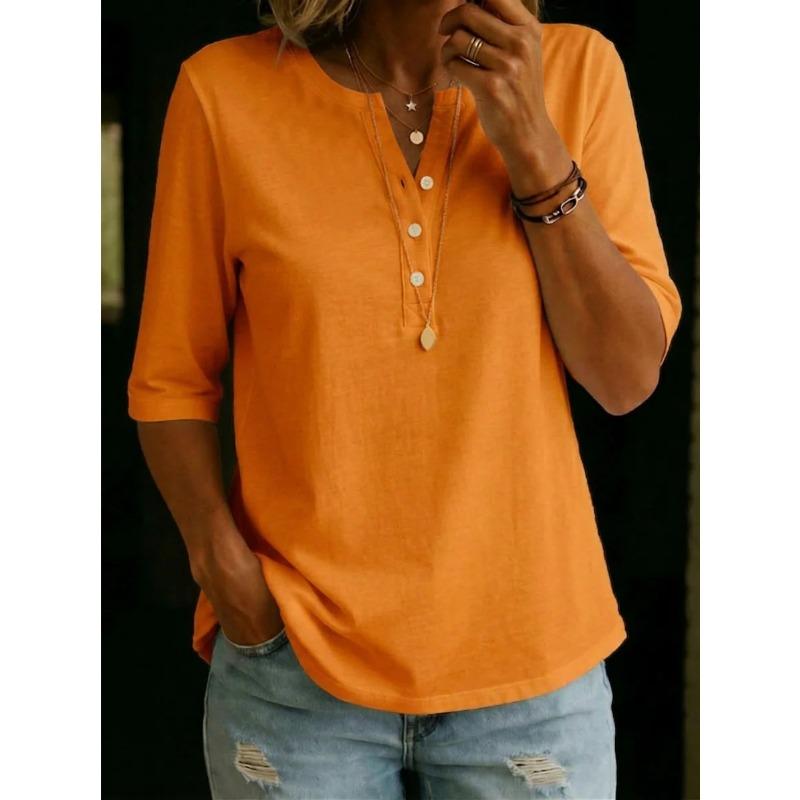 JPNTKY Women's Fashion Casual Solid Color Print Short Sleeve V Neck Blouses & Shirts