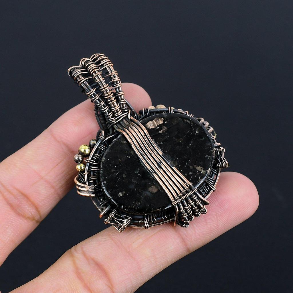 Shungite Pendant, 999 Copper Wire Wrapped Gemstone Jewelry, Handmade Pendant, For Thanksgiving