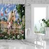 1PC Farm Animals Pattern Printed Shower Curtain, Rural Life Themed, Waterproof, with 12 Hooks, Bathroom Showers, Home Use