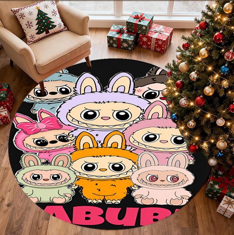 Labubu Pattern Round Rug, Indoor/Outdoor Mat, for Picnic, Gameroom, Bedroom, Office, Living Room, Home Decor Carpet, Birthday Gift