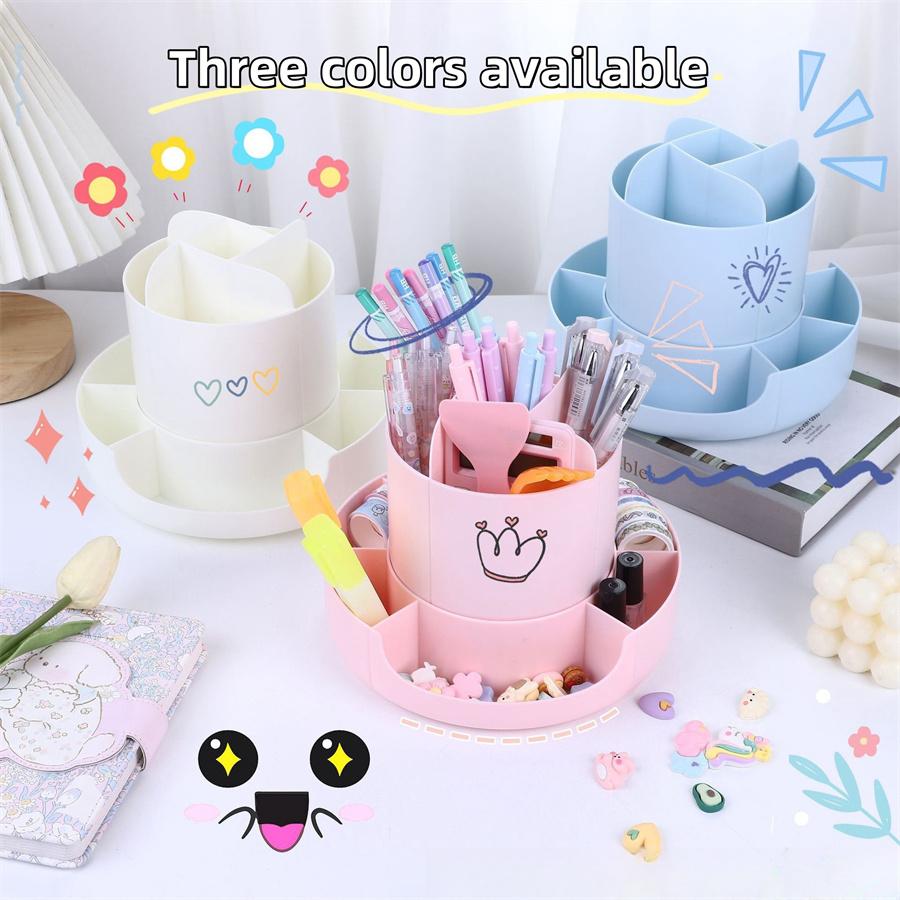 Drehbarer Stifthalter für den Schreibtisch, kreativer, multifunktionaler Schülerschreibtisch, Regal mit mehreren Fächern, einfacher Kosmetik-Organizer