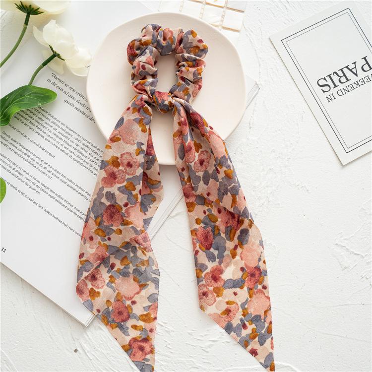 New Floral Print Scrunchies Chiffon Bow Elastic Hair Bands Women Hair Ties Rubber Bands Ponytail Scarf Fashion Hair Accessories