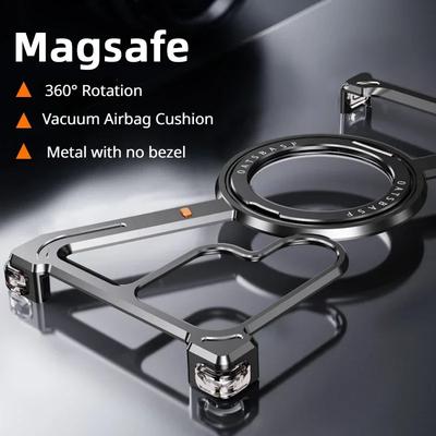 Luxury Z Shape Frameless Phone Case for Samsung Galaxy S25 S24 Ultra Plus Magsafe Metal Cover Magnetic Bumper 360° Rotation with Stand