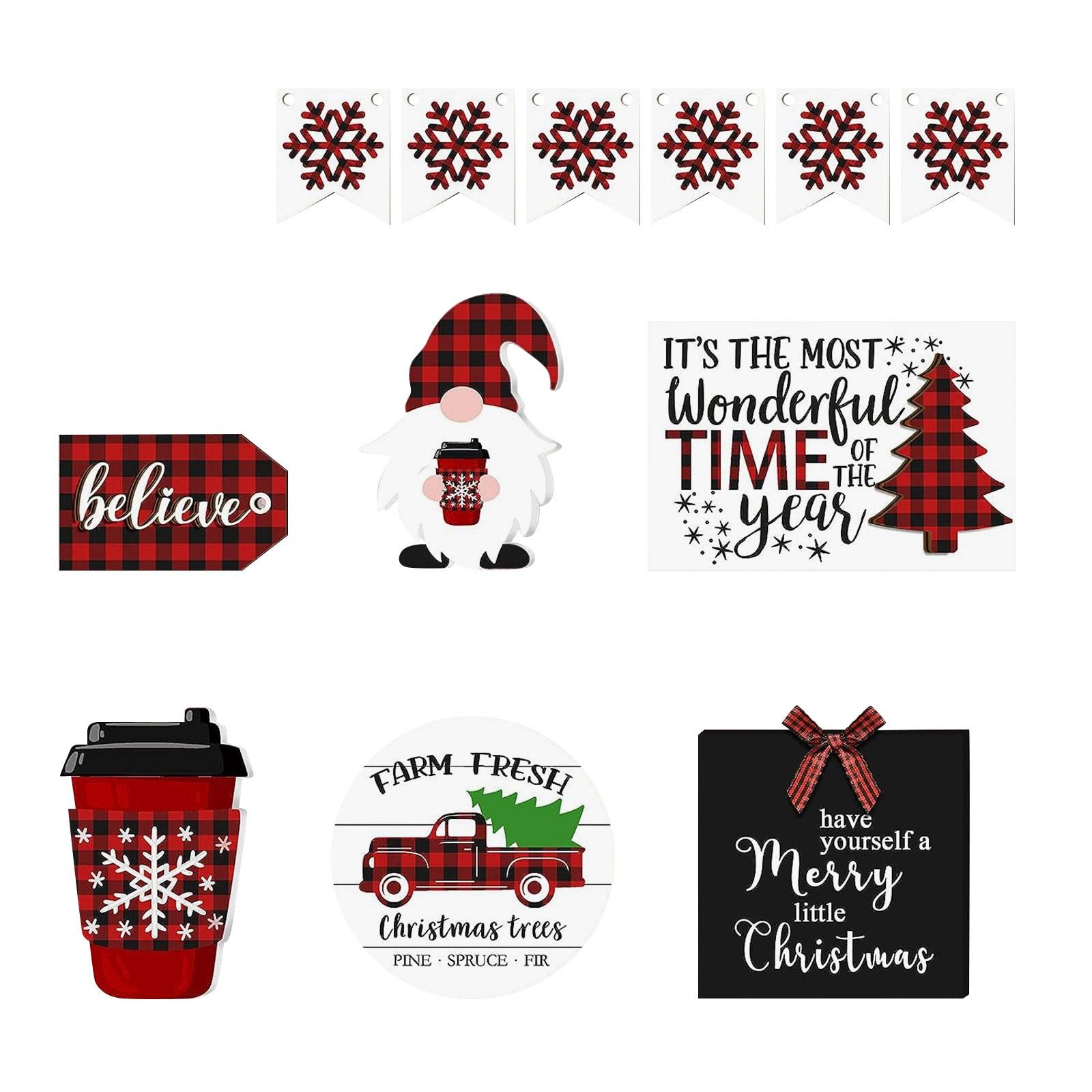 

Christmas Decoration For Tiered Tray Christmas Table Sign Decor Tabletop Wooden Indoor Winter Farm-house Home Party House Shelf Decoratio