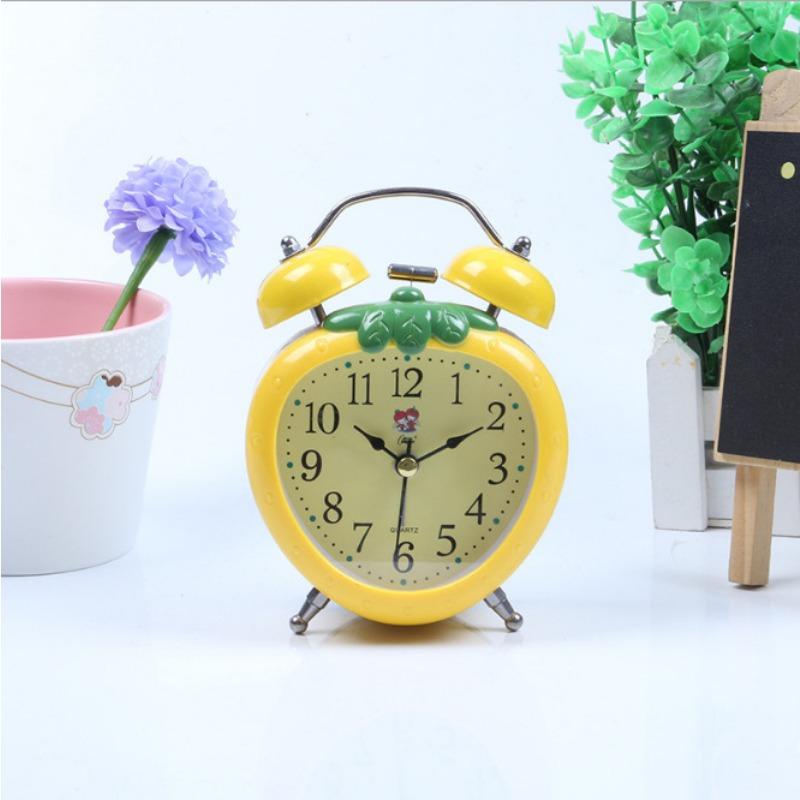Cute Cartoon Fruit Shape Alarm Clock with Lights for Children Students Wake Up Bell Cartoon Creative Simple Ring Alarm Clock