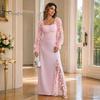 Summer Maxi Dress Flower Lace Sleeve Long for Women, Square Neck Ruffle A-Line Slim Waist Dress, Solid Color Party Soft Women
