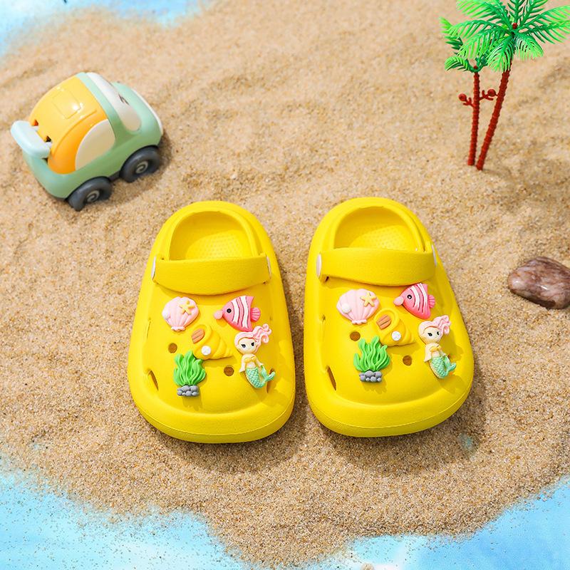 

Детская обувь Baotou Hole, летняя обувь для мальчиков и девочек, нескользящая мягкая подошва, для малышей и двоих, детские классные летние тапочки 13cm жёлтый