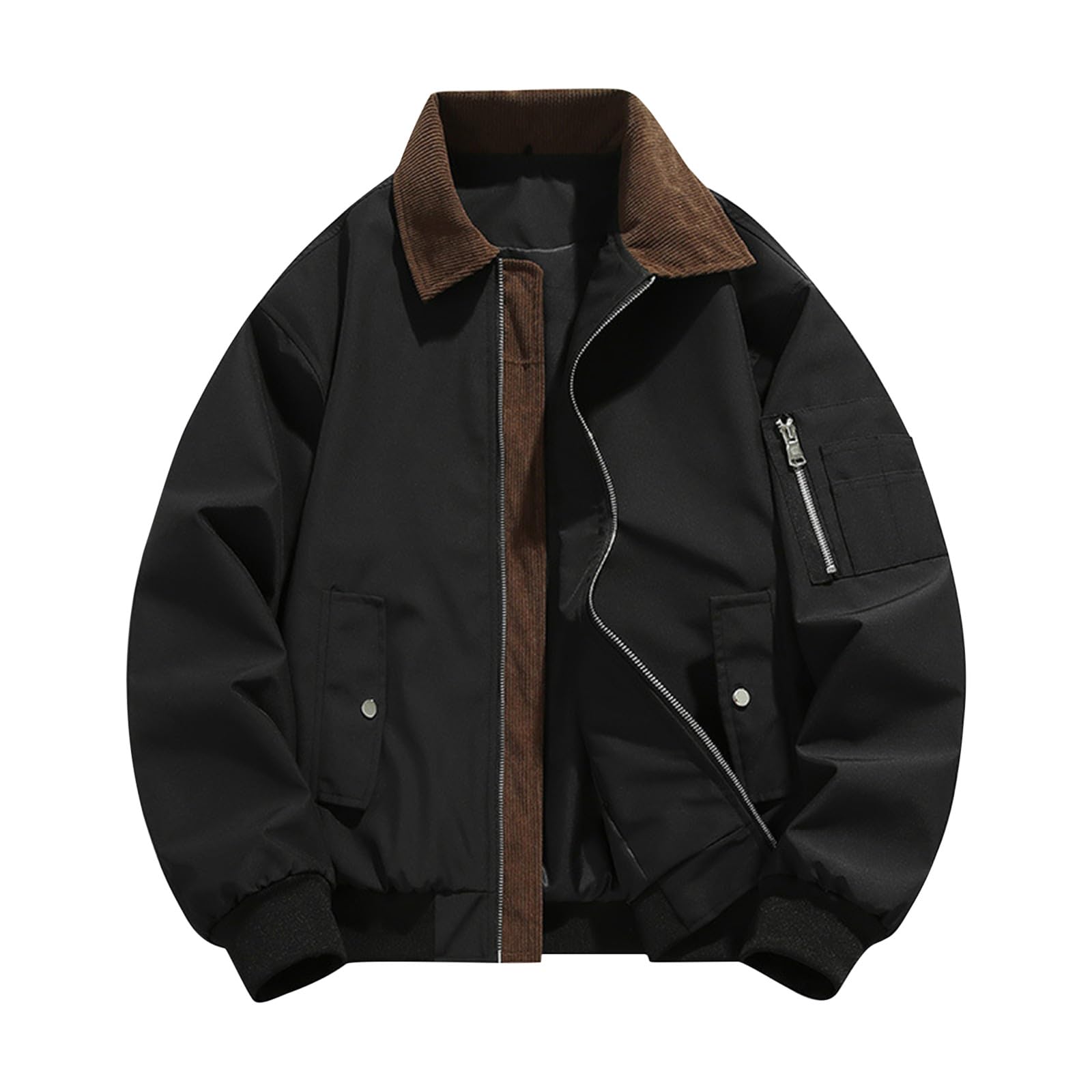 

Новый мужской пиджак с лацканами, однотонный повседневный спортивный пиджак, легкий верхняя одежда на молнии для улицы и работы M чёрный
