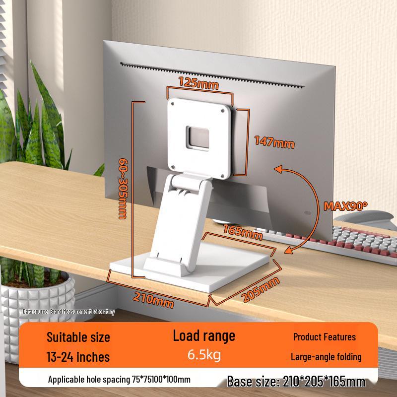 White Adjustable No-Drill Desktop Monitor Stand with Rotation