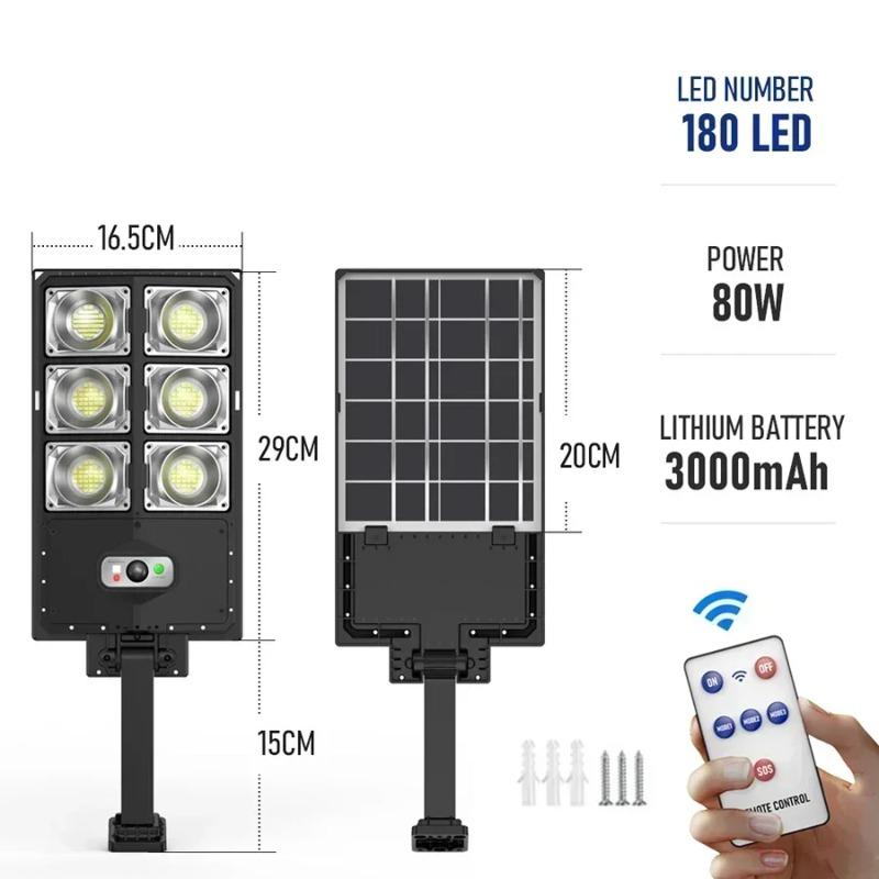 360LED Lumières LED Solaires à Détecteur de Mouvement Extérieur les Plus Lumineuses Lampe Solaire Externe avec Télécommande Projecteur Lampe de Rue Murale 120LED 180LED 240LED 300LED