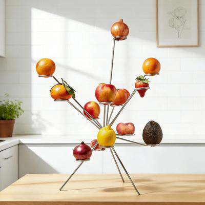 Exploding Fruit Bowl Art Floating Fruit Display Stand 360-Degree Full Ventilation Keeps Fresh Metallic Sculpture for Kitchen Dining Table Centerpiece