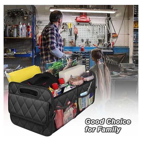 Car trunk storage bag, suitable for SUV, car storage box, 6 pockets, 50LW waterproof polyester trunk storage bag, black