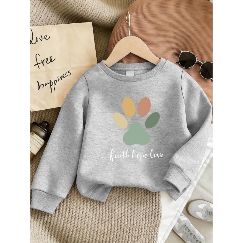 European sizes Adorable Colorful Paw Print Pattern Sweatshirt for  Kids Aged 0-3, Comfortable And Easy, Perfect for Outdoor Wear